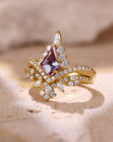 CHANTILLY Kite Cut Alexandrite Engagement Ring Cluster Bridal Ring Set